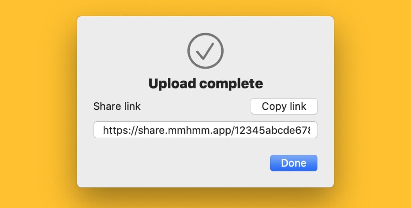 Screenshot of Upload complete window in mmhmm