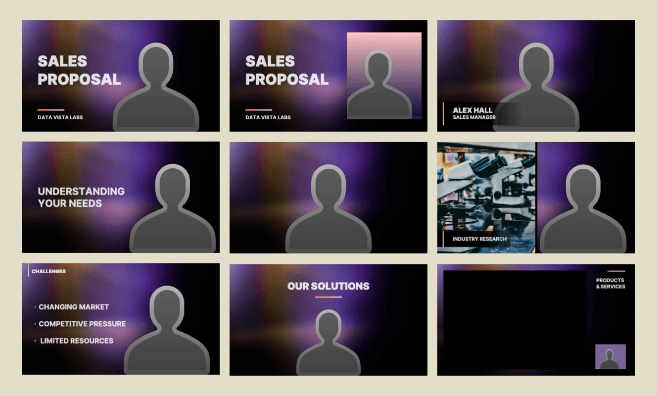 Nine slides from the "Blur" example presentation, arranged in a grid